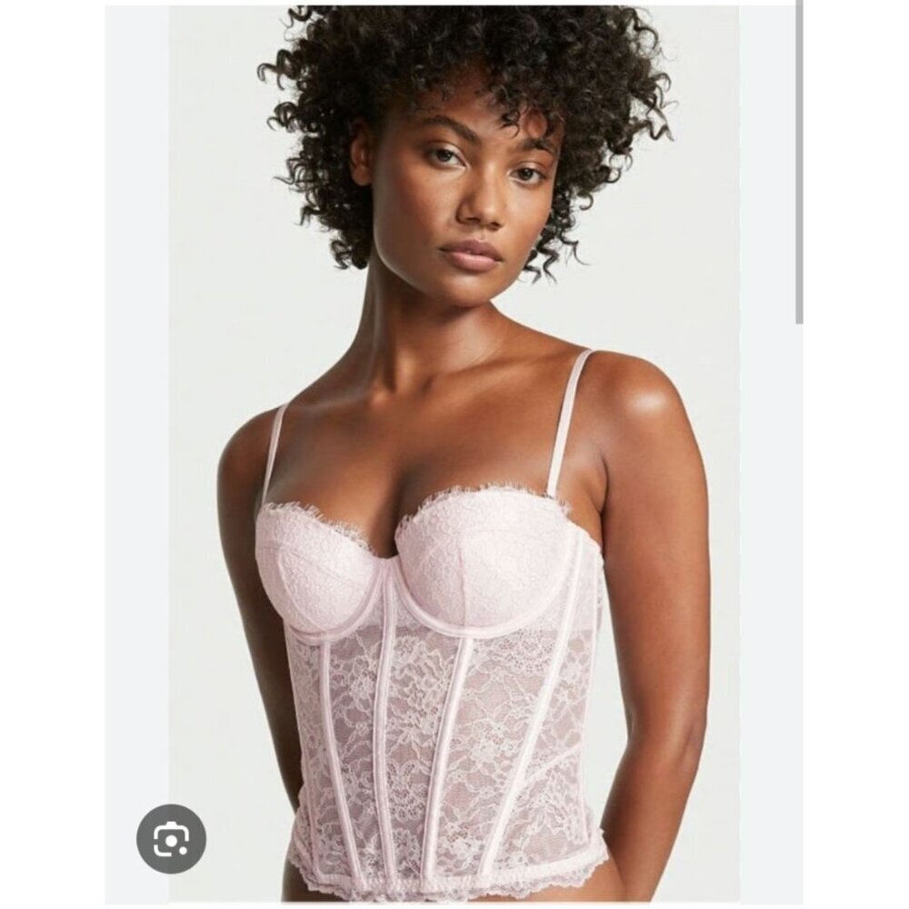 NEW! Victorias Secret Allure Lace Corset‎ Top Medium In Blush Pink